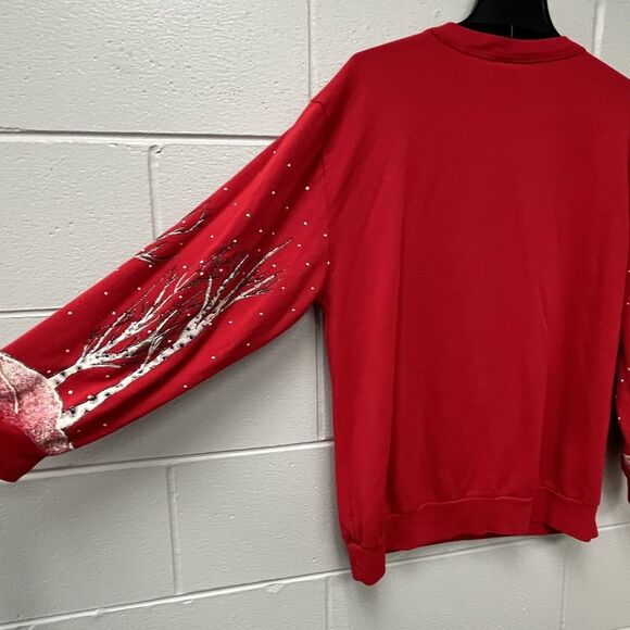 VTG Red Christmas Sweatshirt Large-Deer-Santa-rabbits-ugly Christmas-glitter - Picture 7 of 9